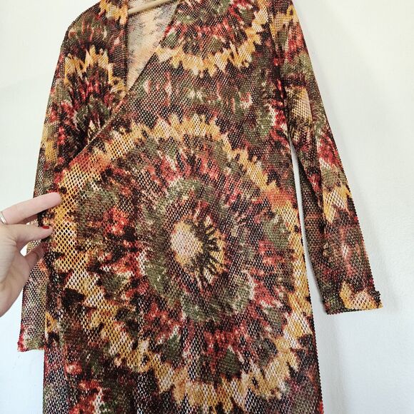 Vtg Shelor Mesh Duster Cardigan Womens L Brown Earthy Boho Cottagecore - Picture 4 of 10